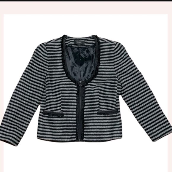 J. Crew Black Gray Stripped Zipup Blazer Size 4 - Picture 1 of 9